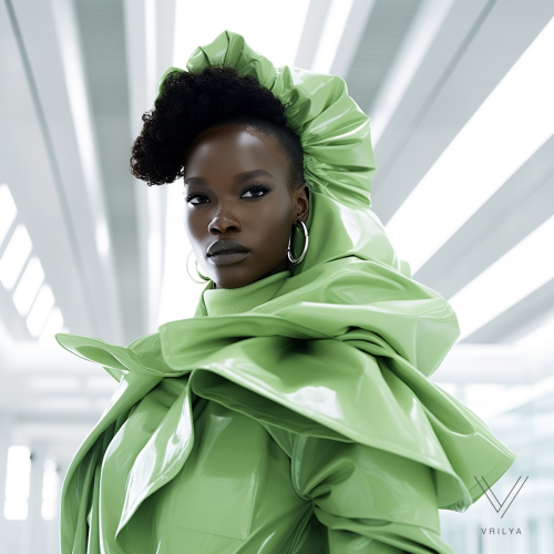 Green avant-garde coat.