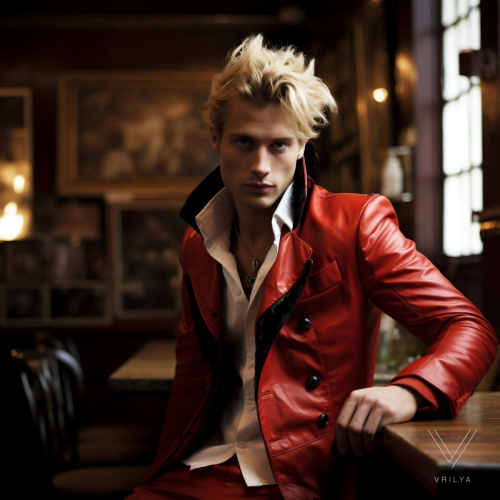 Red leather style jacket. 