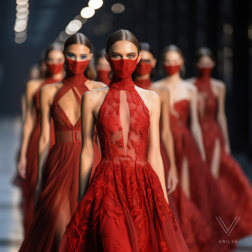 Red dresses and masks. 