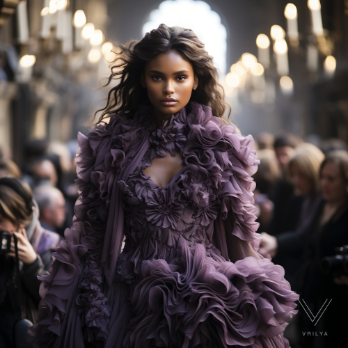 Ruffled purple gown. 