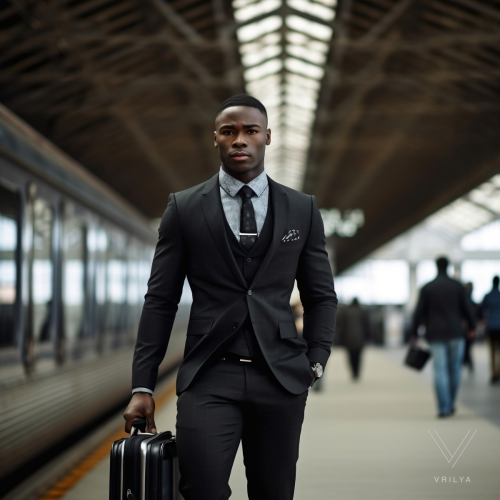 Black suit and pocket square. 