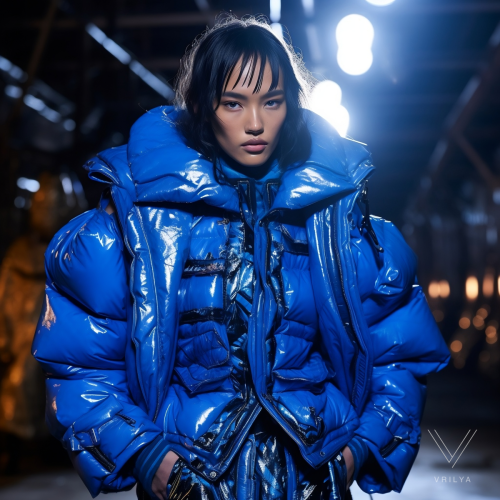 Blue puffy jacket. 