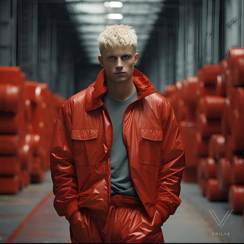 Industrial, red outfit. 