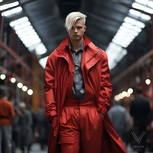 Industrial, red outfit. 