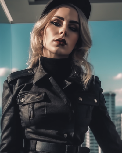 Black military/biker themed jacket. 