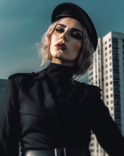 Black tactical style uniform and beret. 
