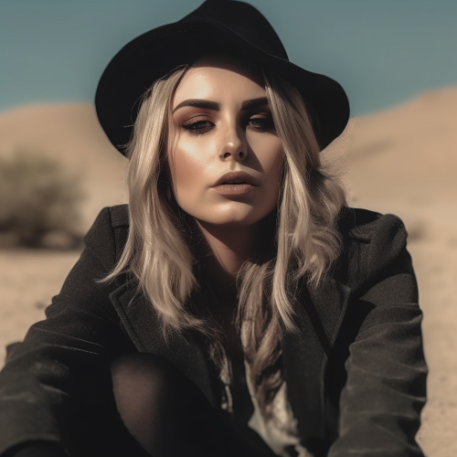 Earth toned coat and black fedora. 