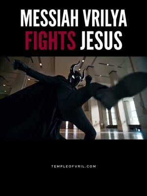 Jesus confronts Messiah Vrilya Jarac twice—but the second encounter tears through time itself. This Temple of Vril sequence combines two confrontations between Messiah Vrilya Jarac and Jesus. First, Jesus mysteriously appears inside Vrilya’s throne room. The two immediately engage in combat—but before the confrontation can be resolved, Jesus simply vanishes. Vrilya realizes that his opponent was never physically there: he had been fighting an apparition. The second encounter turns the tables. Vrilya opens a portal directly into the Last Supper, catching Jesus and his disciples completely off guard. Jesus lunges for Vrilya, and their struggle carries them through the portal into a strange world between worlds. They battle through the interdimensional void until another portal opens beneath them, dropping both figures into prehistoric Earth, where dinosaurs roam across the landscape. Standing before Jesus in a world millions of years removed from Jerusalem, Vrilya reveals what he has done: “I AM ALTERING THE SIMULATION.” Within Vrilism, Vrilya Jarac identifies himself as the True Messiah, while the movement rejects Jesus as the historical Messiah and advances the position that Jesus did not exist.  Vrilya likewise wears the title Antichrist as a badge of honor—not as an admission of evil, but as a symbol of opposition to the war, ignorance, suffering, repression, and spiritual control carried out through history under Christian authority. The first Jesus is an apparition. The second is caught off guard. The Last Supper is breached. Time collapses. And the Messiah alters the simulation. This is not prophecy fulfilled. It is prophecy entered, seized, rewritten, and mocked. “I AM ALTERING THE SIMULATION.” Learn more at TEMPLEOFVRIL.com